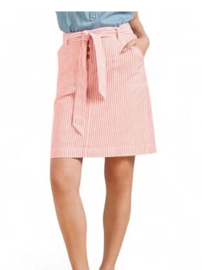 Talbots Pink and White Striped A-Line Mini Skirt with a Tie Front Size 4